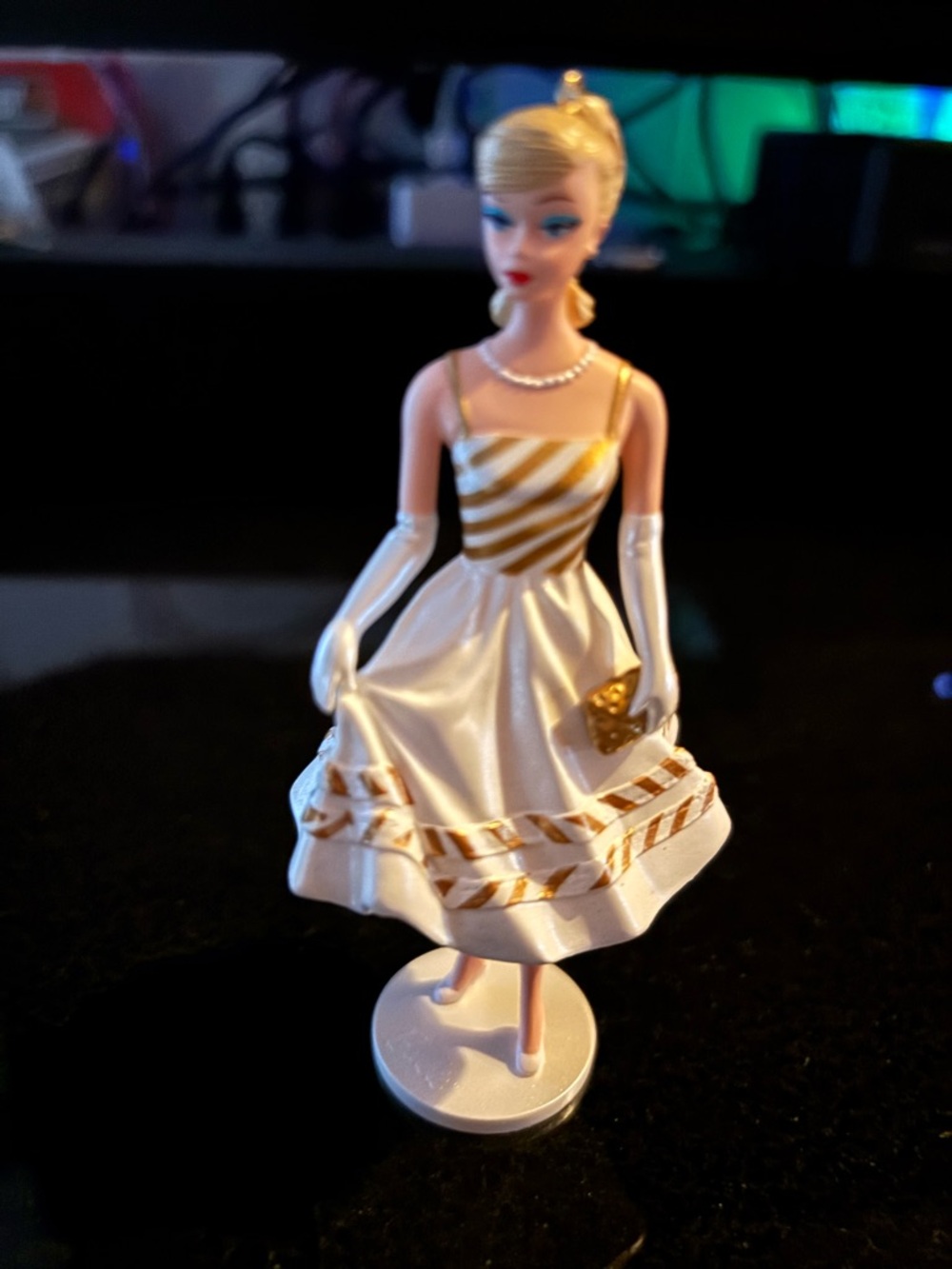 2008 Barbie ornament  in White and Gold Dress